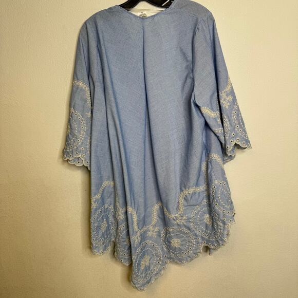 2/$25 Time & Tru Blue Embroidered Hem Feminine Boho Lightweight Floral Kimono - Picture 5 of 10